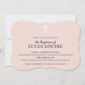 Invitation BAPTISME MODERNE Croix minimale simple rose pâle f (Devant)