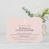 Invitation BAPTISME MODERNE Croix minimale simple rose pâle f (Debout devant)