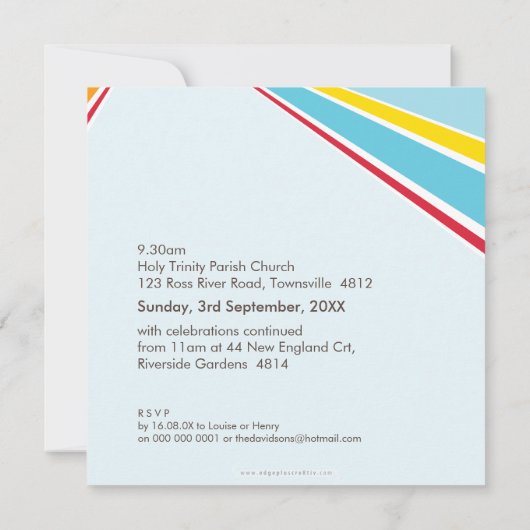 Invitation BAPTISME MODERNE unique colombe brillante colorée  (Dos)