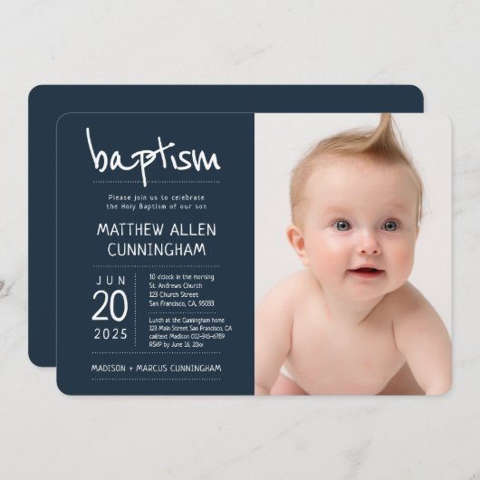 Invitation Baptiste| Moderne + Simple Photo (Devant / Derrière)