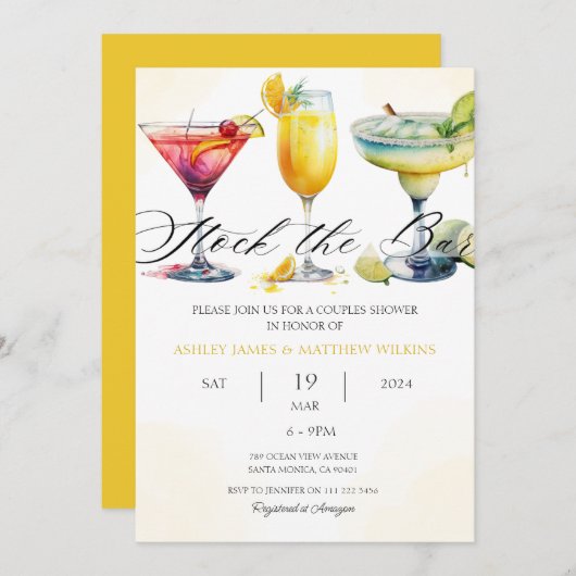 Invitation Bar à cocktails de douche mixte pour couples Moder (Devant / Derrière)