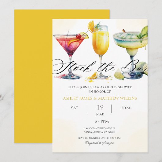 Invitation Bar à cocktails modernes pour couples sous la douc (Devant / Derrière)