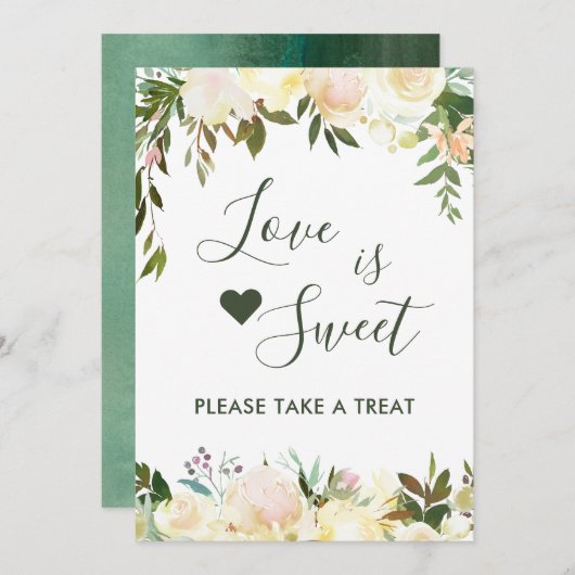 Invitation Bar à desserts de l'amour fleuri rustique verdure  (Devant / Derrière)