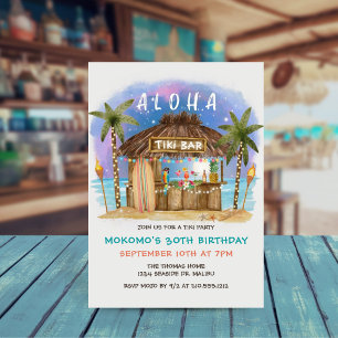 Invitation Bar à Tiki Plage Étoiles de Lune Anniversaire Trop