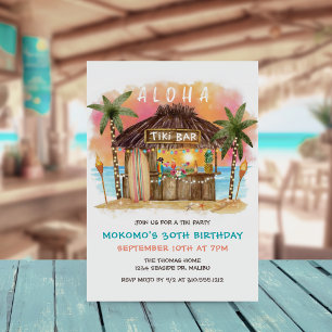 Invitation Bar à Tiki sur la Plage Anniversaire au coucher
