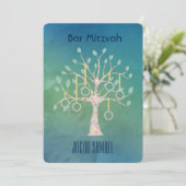 Invitation Bar Bat Bnai Arbre de vie Mitzvah Aquarelle Bleu (Debout devant)