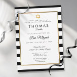 Invitation Bar, Bat mitzvah Classic Noir Blanc Blancs Or<br><div class="desc">Avec un arrière - plan classique rayé noir et blanc,  cette élégante invitation Bar ou Bat mitzvah dispose d'une élégante bordure en feuille d'or imitant vos détails dans une typographie chic. Conçu par Thisisnotme©</div>