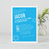 Invitation BAR BOLD MITZVAH simple angle moderne aqua blanc (Debout devant)