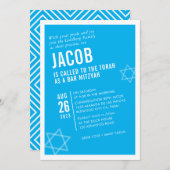 Invitation BAR BOLD MITZVAH simple angle moderne aqua blanc (Devant / Derrière)