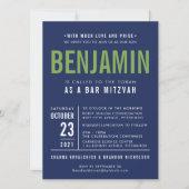 Invitation BAR DE BENJAMIN MITZVAH marine bleu vert Invitatio (Devant)