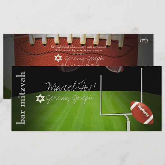 Invitation ✡ BAR DE FOOTBALL PixDezines MITZVAH, POST DE BUT  (Devant / Derrière)