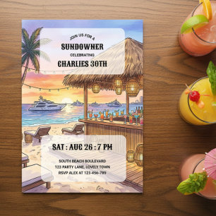 Invitation Bar de plage Sundowner Yacht Soirée 30 ans