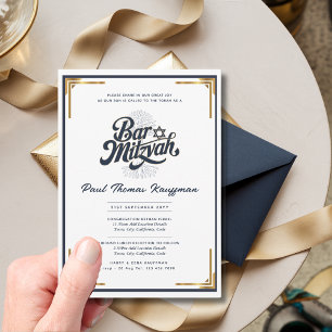Invitation BAR de qualité MITZVAH Elégant Marine Or moderne