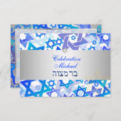 Invitation Bar de réception PixDezines mitzvah/bleu/argent (Devant / Derrière)