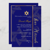 Invitation Bar élégant Mitzvah/bleu foncé/or (Devant / Derrière)