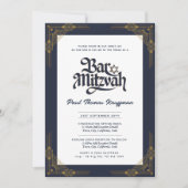 Invitation BAR élégant MITZVAH Qualité Marine Or Moderne (Devant)