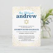 Invitation BAR GLAMOROUS MITZVAH rustique en or confetti bleu (Debout devant)