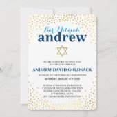 Invitation BAR GLAMOROUS MITZVAH rustique en or confetti bleu (Devant)