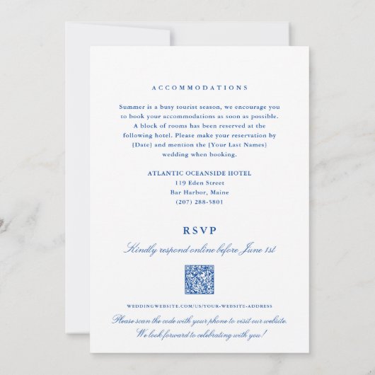 Invitation Bar Harbour Maine All-in-One QR code RSVP Mariage (Dos)