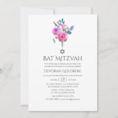 Invitation Bar Mitsva Floral Aquarelle Rose Chaud (Devant)