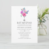Invitation Bar Mitsva Floral Aquarelle Rose Chaud (Debout devant)