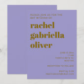 Invitation Bar Mitsva Violet Or Simple Gras Élegant (Devant / Derrière)