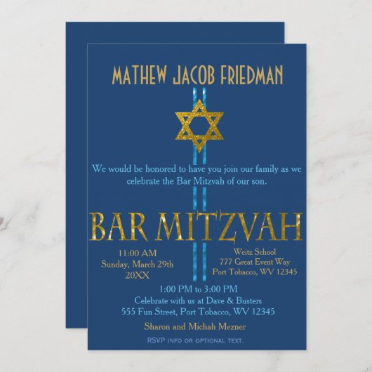 Invitation Bar Mitzvah (Devant / Derrière)