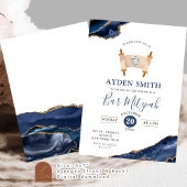 Invitation Bar Mitzvah Agate Or Bleu Marine