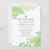 Invitation Bar Mitzvah aquarelle de verdure feuillue (Devant)