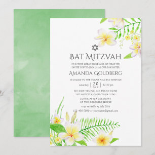 Invitation Bar Mitzvah aquarelle tropical frangipanier
