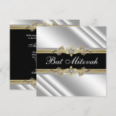 Invitation Bar Mitzvah argent noir et or (Devant / Derrière)
