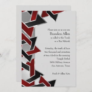 Invitation Bar Mitzvah Argent rouge étoile noire de David