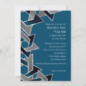 Invitation Bar Mitzvah Argent Turquoise bleu gris étoile de D (Devant)