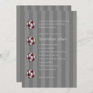 Invitation Bar Mitzvah Balle de football rouge et argent