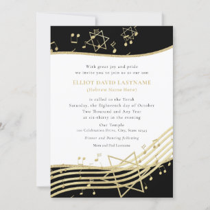 Invitation Bar Mitzvah Bar Musique Noir et Or