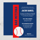 Invitation Bar Mitzvah Baseball Rouge Bleu (Devant / Derrière)