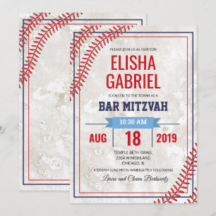 Invitation Bar Mitzvah Baseball Vintage Grunge