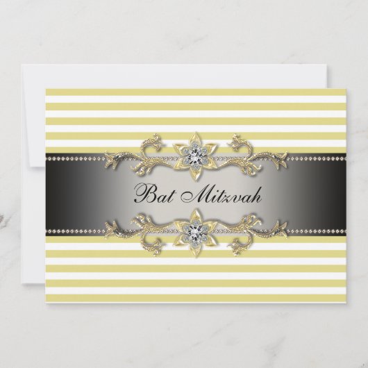 Invitation Bar Mitzvah Batteuse Rayée Jaune Blanc (Devant)