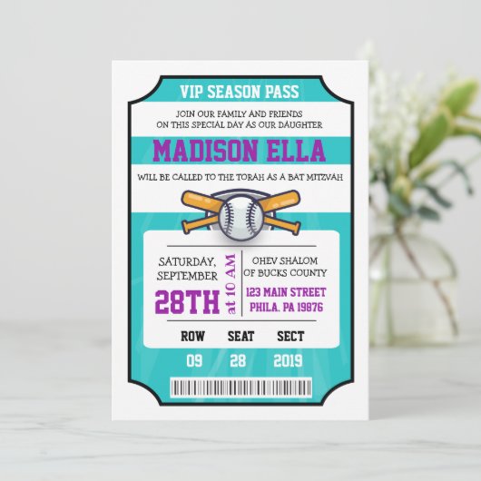 Invitation Bar Mitzvah BILLET DE BASEBALL (Debout devant)