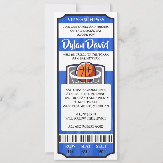 Invitation Bar Mitzvah Billets BASKETBALL (Devant)