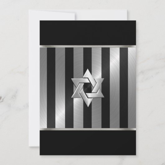 Invitation Bar Mitzvah Black and Silver Stripe Star de David (Devant)