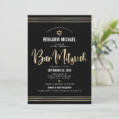 Invitation Bar Mitzvah Black Gold Foil Script Bold Modern Mod (Debout devant)