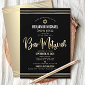 Invitation Bar Mitzvah Black Gold Foil Script Nom hébreu