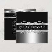 Invitation Bar Mitzvah Black Silver Metal Boy (Devant / Derrière)