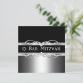 Invitation Bar Mitzvah Black Silver Metal Boy (Debout devant)