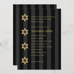 Invitation Bar Mitzvah Black Stripe Gold Star