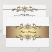 Invitation Bar Mitzvah blanc et or (Devant / Derrière)