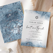 Invitation Bar Mitzvah Bleu Argent Marbre