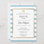 Invitation Bar Mitzvah Bleu Blanc Rayé Or (Devant)