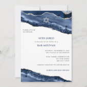 Invitation Bar Mitzvah Bleu et Argent Agate Bordure moderne (Devant)